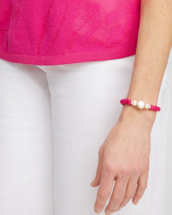 Chicos Jade Coin Hero Stretch Bracelet - PINK BROMELIAD Chicos Jade Coin Hero Stretch Bracelet - PINK BROMELIAD