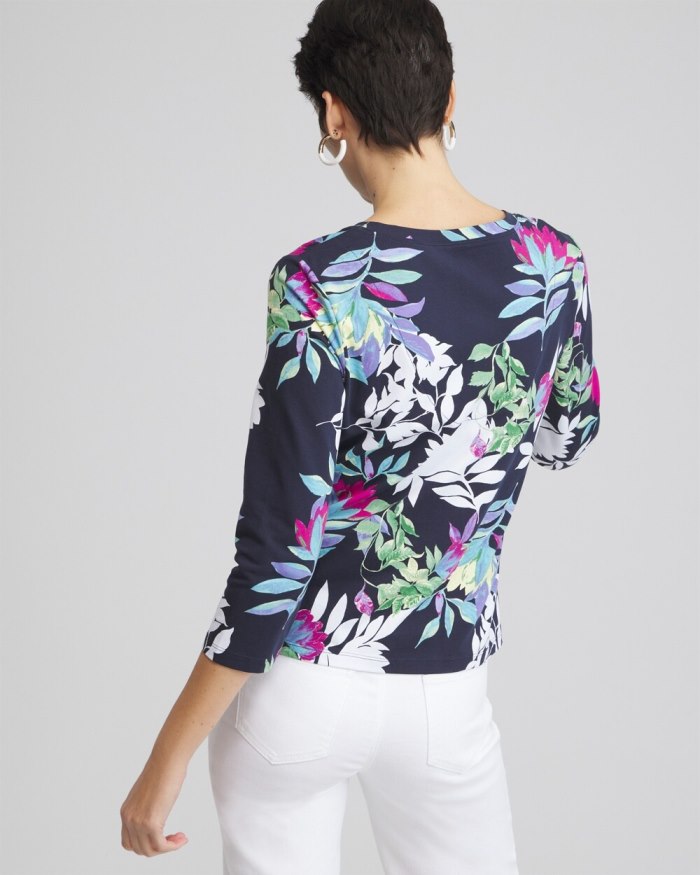 Chicos Floral 3/4 Sleeve Perfect Tee - Classic Navy Chicos Floral 3/4 Sleeve Perfect Tee - Classic Navy