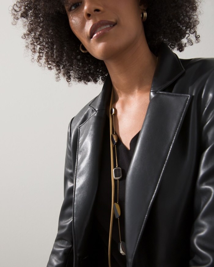 Chicos Faux Leather Blazer - Caramel Candy Chicos Faux Leather Blazer - Caramel Candy