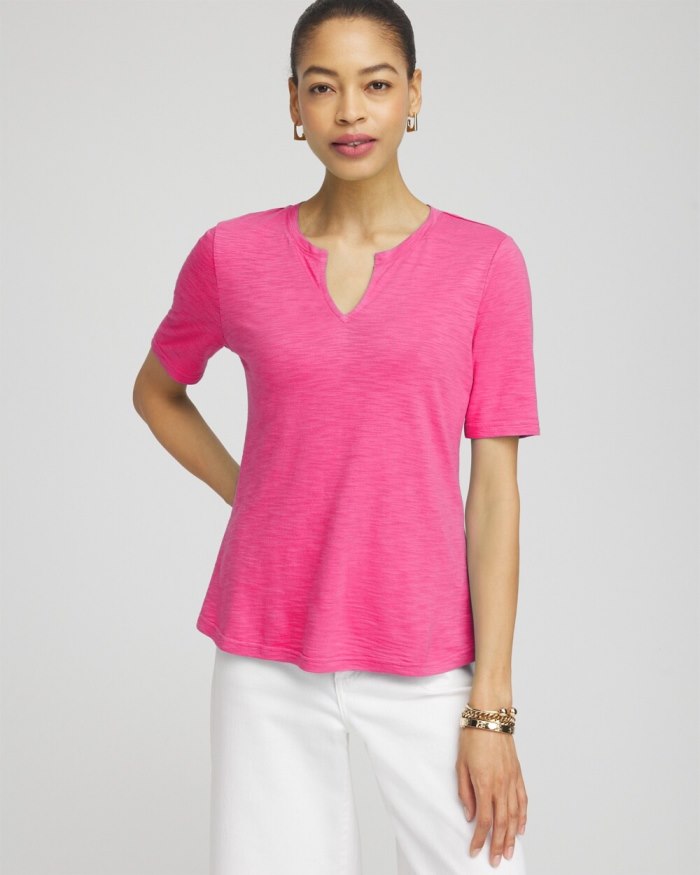 Chicos Notch Neck Tee - DELIGHTFUL PINK Chicos Notch Neck Tee - DELIGHTFUL PINK
