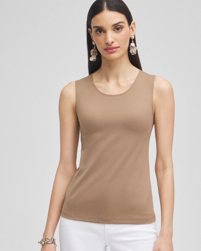 Chicos High Neck Microfiber Tank - Teakwood Chicos High Neck Microfiber Tank - Teakwood