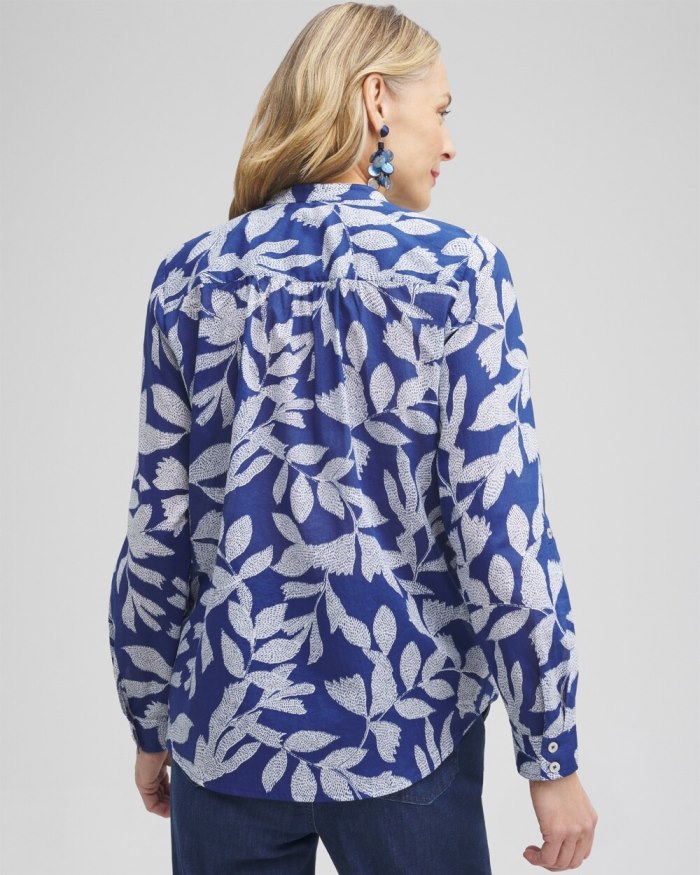 Chicos Cotton Leaf Print Shirt - Evening Eclipse Chicos Cotton Leaf Print Shirt - Evening Eclipse