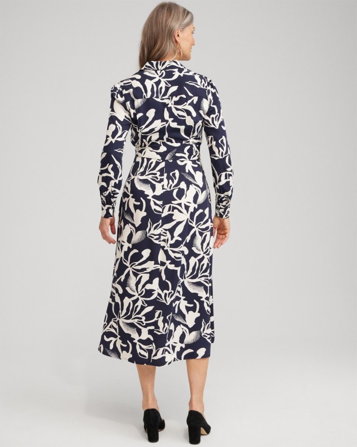 Chicos Twill Floral Shirt Dress - Classic Navy Chicos Twill Floral Shirt Dress - Classic Navy
