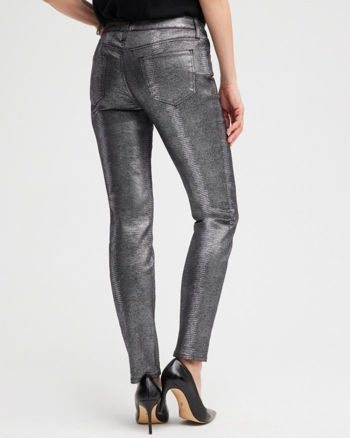 Chicos Girlfriend Coated Ankle Jeans - Gunmetal Black Croc Foil Chicos Girlfriend Coated Ankle Jeans - Gunmetal Black Croc Foil