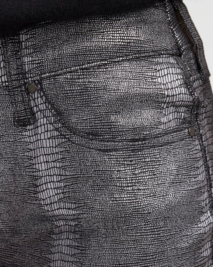 Chicos Girlfriend Coated Ankle Jeans - Gunmetal Black Croc Foil Chicos Girlfriend Coated Ankle Jeans - Gunmetal Black Croc Foil