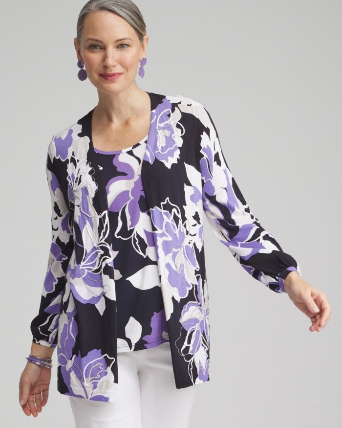 Chicos Floral Embroidered Cardigan - Parisian Purple Chicos Floral Embroidered Cardigan - Parisian Purple