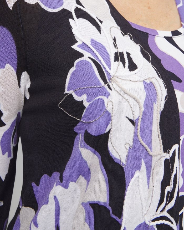 Chicos Floral Embroidered Cardigan - Parisian Purple Chicos Floral Embroidered Cardigan - Parisian Purple