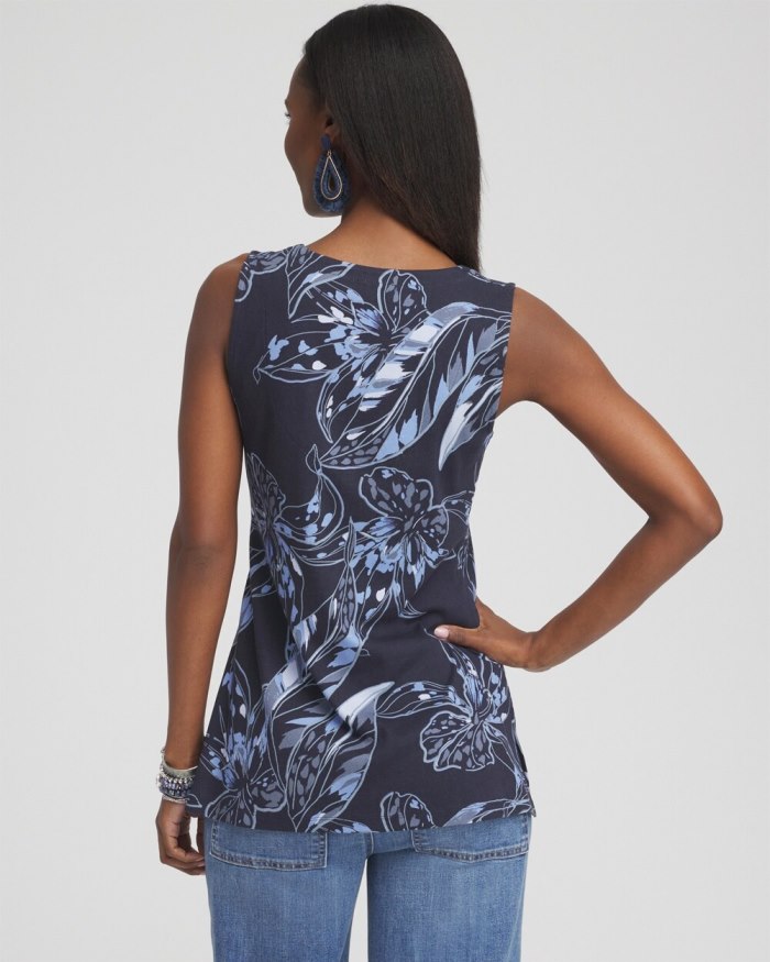 Chicos Floral Notch Neck Tank - Classic Navy Chicos Floral Notch Neck Tank - Classic Navy