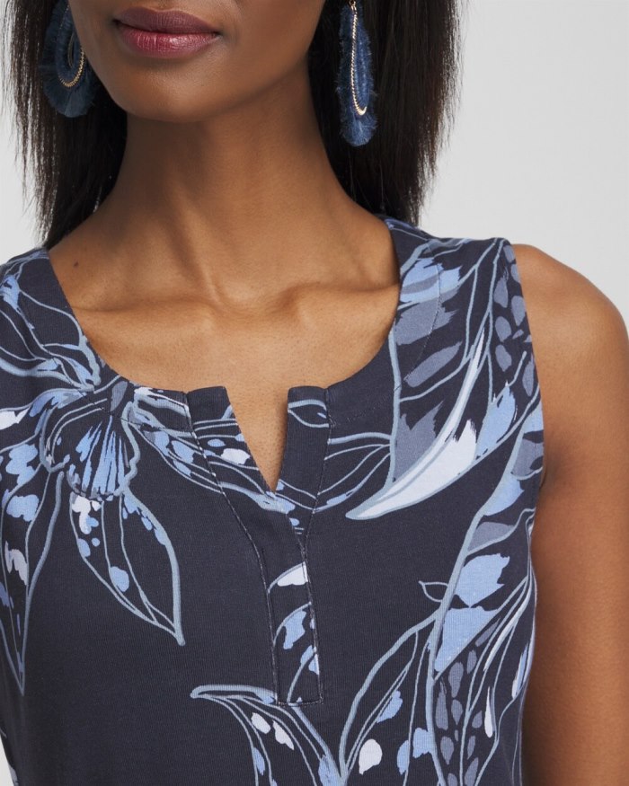 Chicos Floral Notch Neck Tank - Classic Navy Chicos Floral Notch Neck Tank - Classic Navy