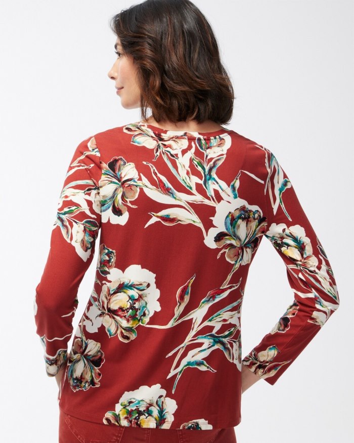 Chicos Touch of Cool Floral Layering Tee - Smoked Paprika Chicos Touch of Cool Floral Layering Tee - Smoked Paprika