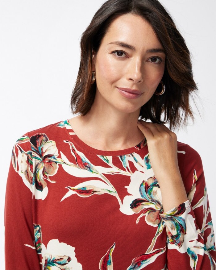 Chicos Touch of Cool Floral Layering Tee - Smoked Paprika Chicos Touch of Cool Floral Layering Tee - Smoked Paprika