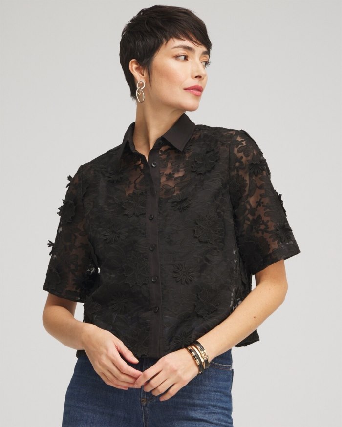 Chicos Lace Applique Shirt - Alabaster Chicos Lace Applique Shirt - Alabaster