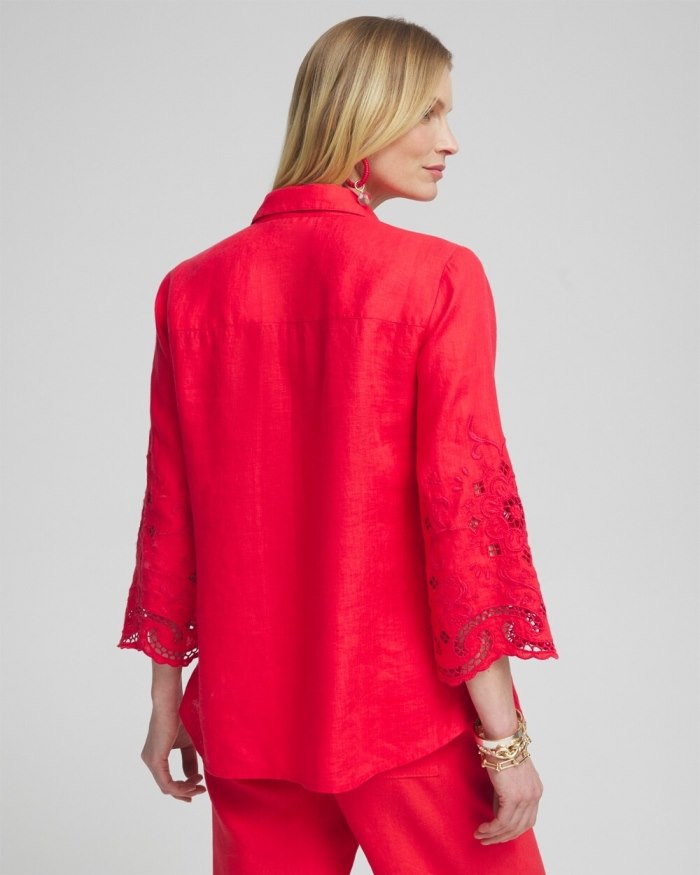 Chicos Linen Eyelet Sleeve Shirt - Watermelon Punch Chicos Linen Eyelet Sleeve Shirt - Watermelon Punch