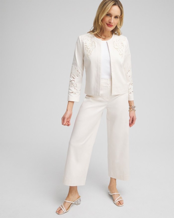 Chicos Floral Cutwork Jacket - English Cream Chicos Floral Cutwork Jacket - English Cream