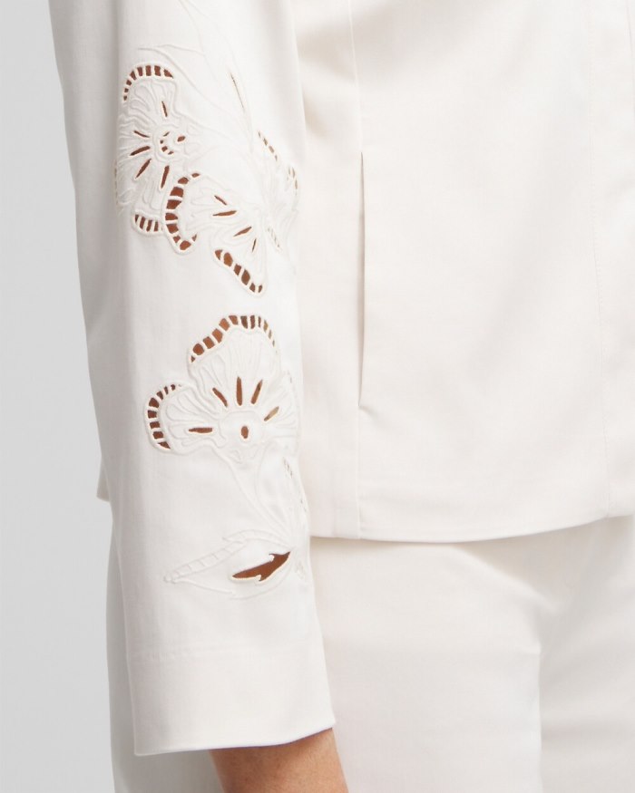 Chicos Floral Cutwork Jacket - English Cream Chicos Floral Cutwork Jacket - English Cream
