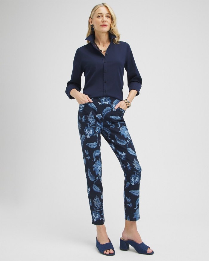 Chicos Brigitte Floral Ankle Pants - Classic Navy Chicos Brigitte Floral Ankle Pants - Classic Navy
