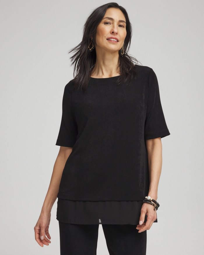 Chicos Travelers Chiffon Hem Top - Travelers Black Chicos Travelers Chiffon Hem Top - Travelers Black