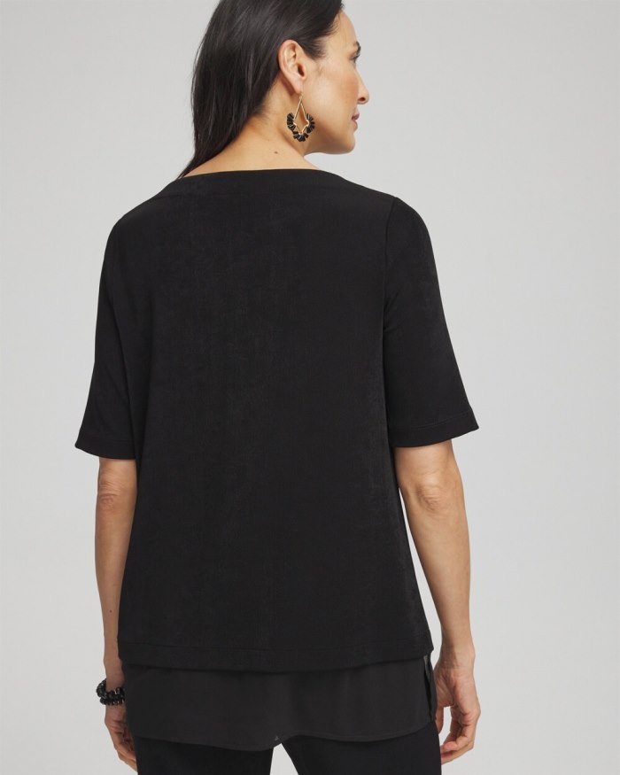 Chicos Travelers Chiffon Hem Top - Travelers Black Chicos Travelers Chiffon Hem Top - Travelers Black