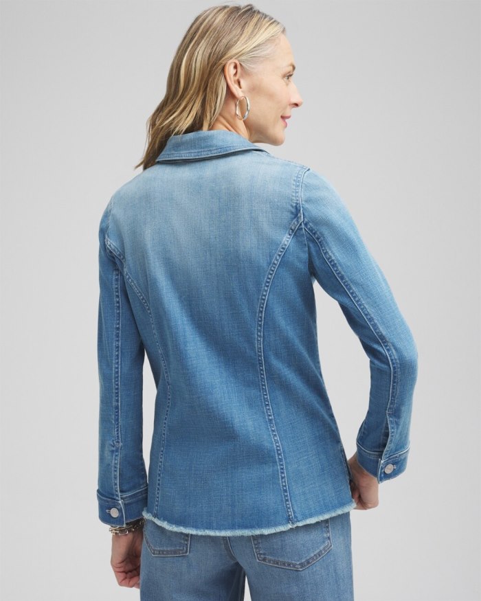 Chicos Indigo Frayed Hem Denim Jacket - Delphine Indigo Chicos Indigo Frayed Hem Denim Jacket - Delphine Indigo