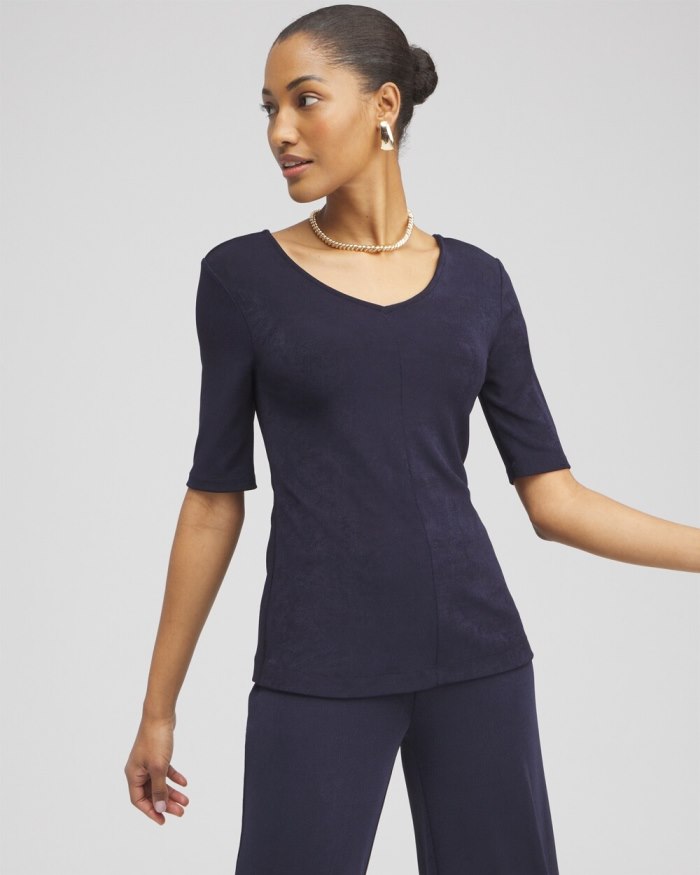 Chicos Travelers Double V-neck Top - Travelers India Ink Chicos Travelers Double V-neck Top - Travelers India Ink
