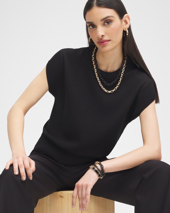 Chicos Black Label Rib Trim Sweater - Black Chicos Black Label Rib Trim Sweater - Black