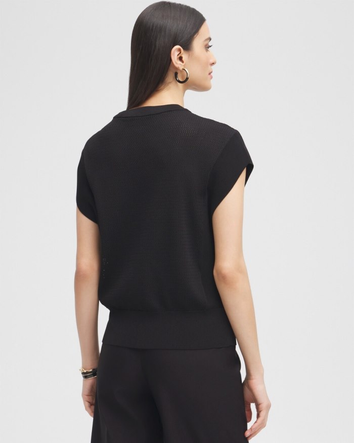 Chicos Black Label Rib Trim Sweater - Black Chicos Black Label Rib Trim Sweater - Black