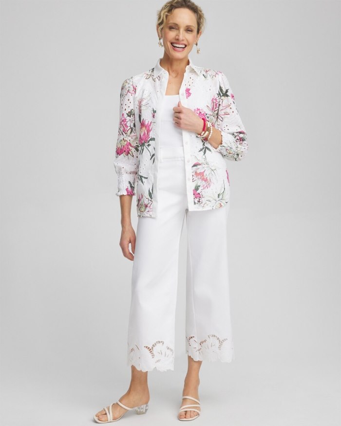 Chicos Cotton Sateen Cut Work Crops - Alabaster Chicos Cotton Sateen Cut Work Crops - Alabaster