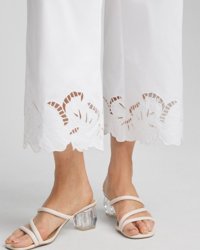 Chicos Cotton Sateen Cut Work Crops - Alabaster Chicos Cotton Sateen Cut Work Crops - Alabaster