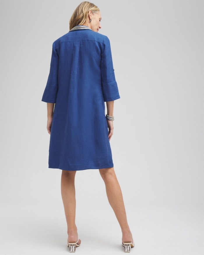 Chicos Linen Embellished Shirt Dress - Naval Indigo Chicos Linen Embellished Shirt Dress - Naval Indigo