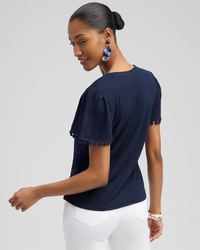 Chicos Linen Embroidered Flutter Sleeve Top - Mango Sorbet Chicos Linen Embroidered Flutter Sleeve Top - Mango Sorbet