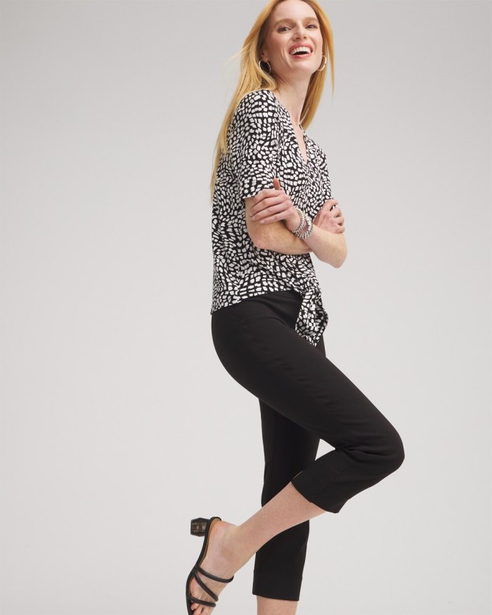 Chicos Wide Waistband Vented Pull-on Capris - Black Chicos Wide Waistband Vented Pull-on Capris - Black