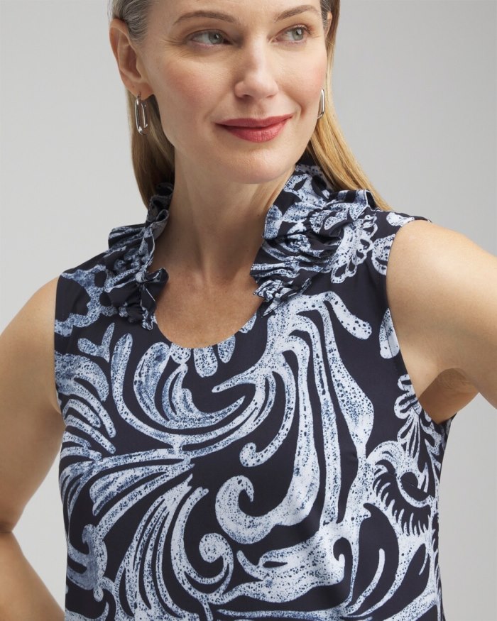 Chicos Zenergy Neema Paisley Ruffle Tank - Classic Navy Chicos Zenergy Neema Paisley Ruffle Tank - Classic Navy
