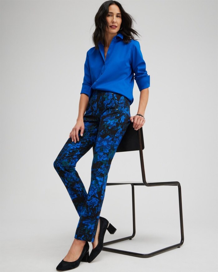 Chicos Juliet Floral Metallic Trim Ankle Pants Chicos Juliet Floral Metallic Trim Ankle Pants
