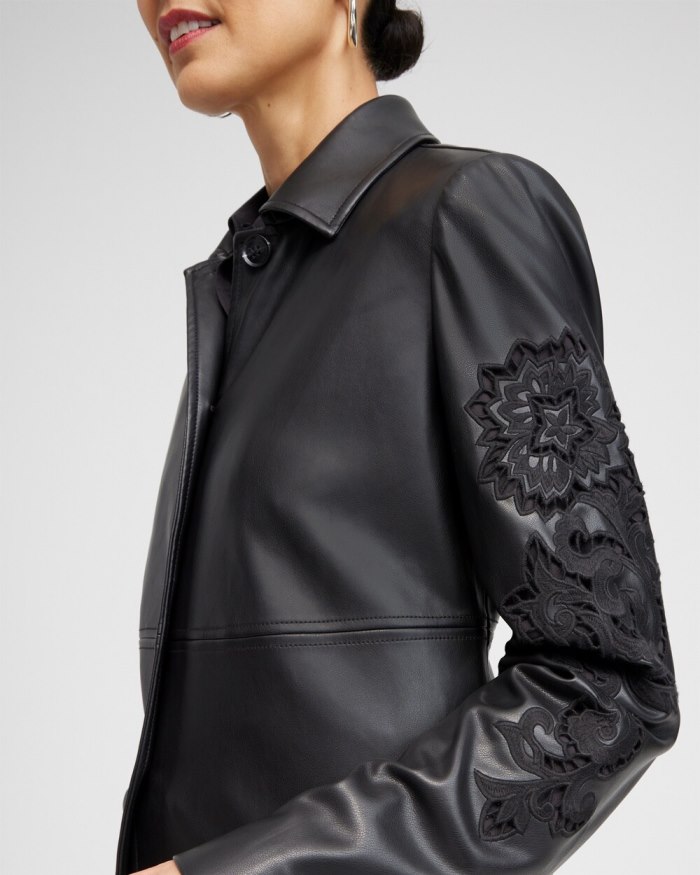 Chicos Faux Leather Cutwork Topper - Black Chicos Faux Leather Cutwork Topper - Black