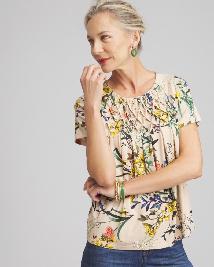 Chicos Touch of Cool Floral Smocked Top - Wildflower Chicos Touch of Cool Floral Smocked Top - Wildflower