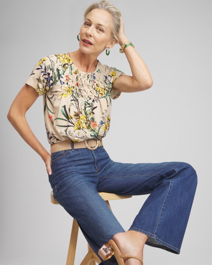 Chicos Touch of Cool Floral Smocked Top - Wildflower Chicos Touch of Cool Floral Smocked Top - Wildflower