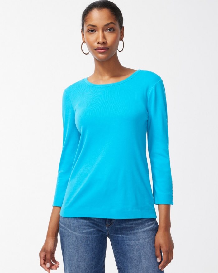 Chicos Pima 3/4 Sleeve Everyday Tee - Cyan Sea Chicos Pima 3/4 Sleeve Everyday Tee - Cyan Sea