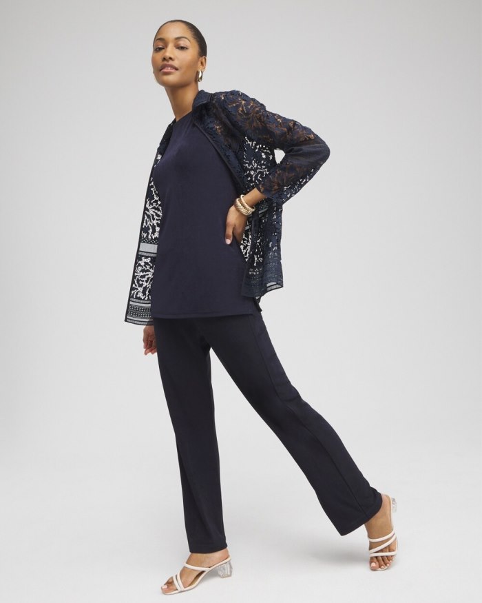 Chicos Travelers Collection Lace Organza Jacket - Travelers India Ink Chicos Travelers Collection Lace Organza Jacket - Travelers India Ink