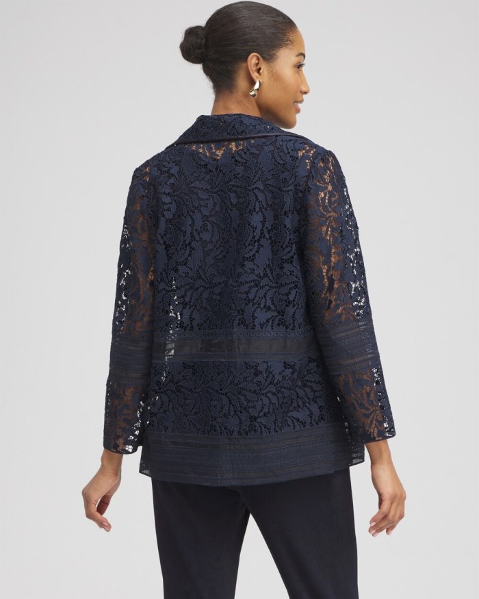 Chicos Travelers Collection Lace Organza Jacket - Travelers India Ink Chicos Travelers Collection Lace Organza Jacket - Travelers India Ink