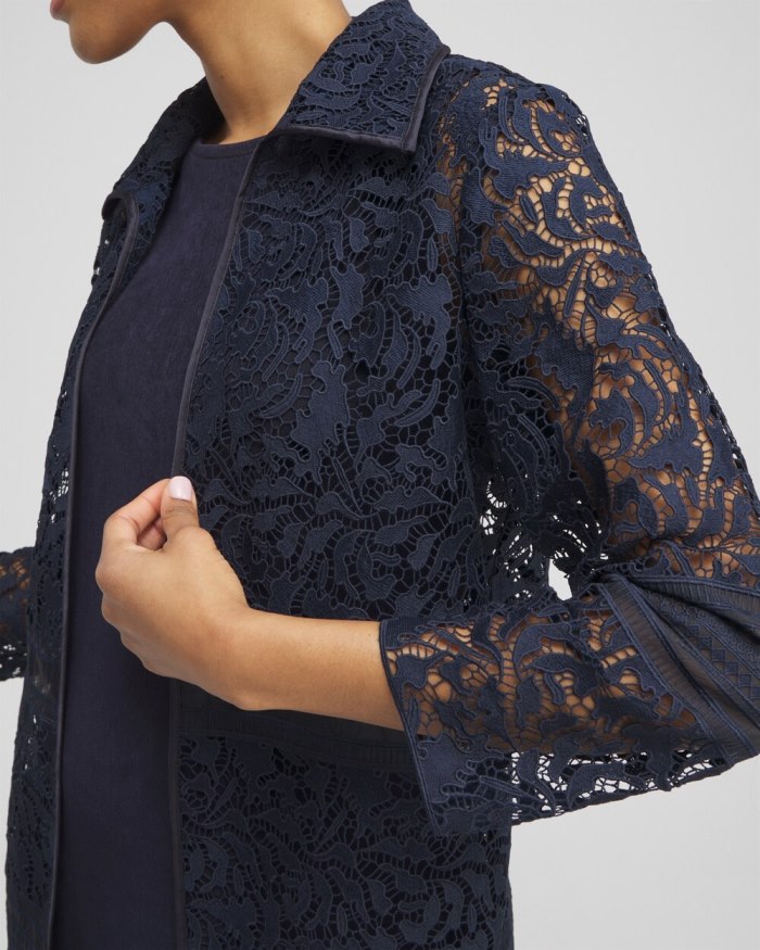 Chicos Travelers Collection Lace Organza Jacket - Travelers India Ink Chicos Travelers Collection Lace Organza Jacket - Travelers India Ink