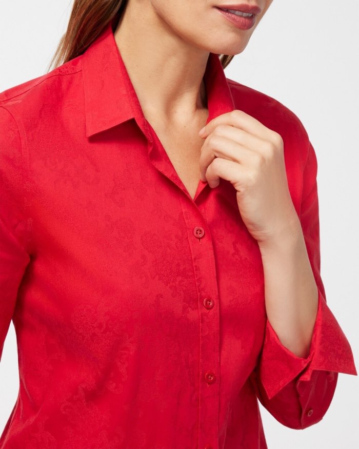 Chicos No Iron Stretch Jacquard Print Shirt - Wild Poppy Chicos No Iron Stretch Jacquard Print Shirt - Wild Poppy