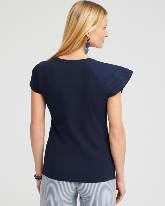Chicos Ruffle Cap Sleeve Tee - Classic Navy Chicos Ruffle Cap Sleeve Tee - Classic Navy