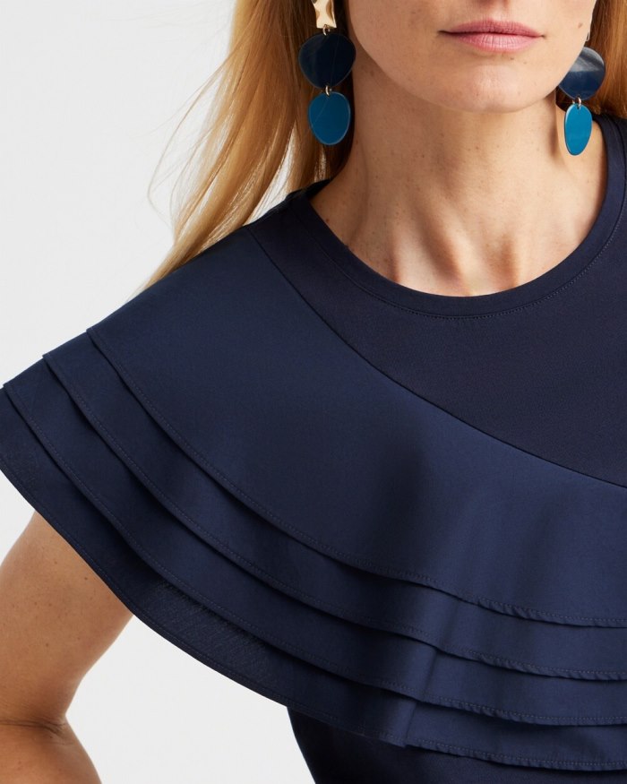 Chicos Ruffle Cap Sleeve Tee - Classic Navy Chicos Ruffle Cap Sleeve Tee - Classic Navy