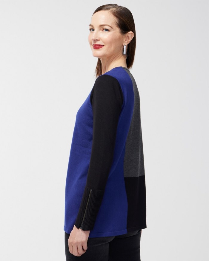 Chicos Colorblock Zipper Detail Sweater Tunic - Cobalt Night Chicos Colorblock Zipper Detail Sweater Tunic - Cobalt Night