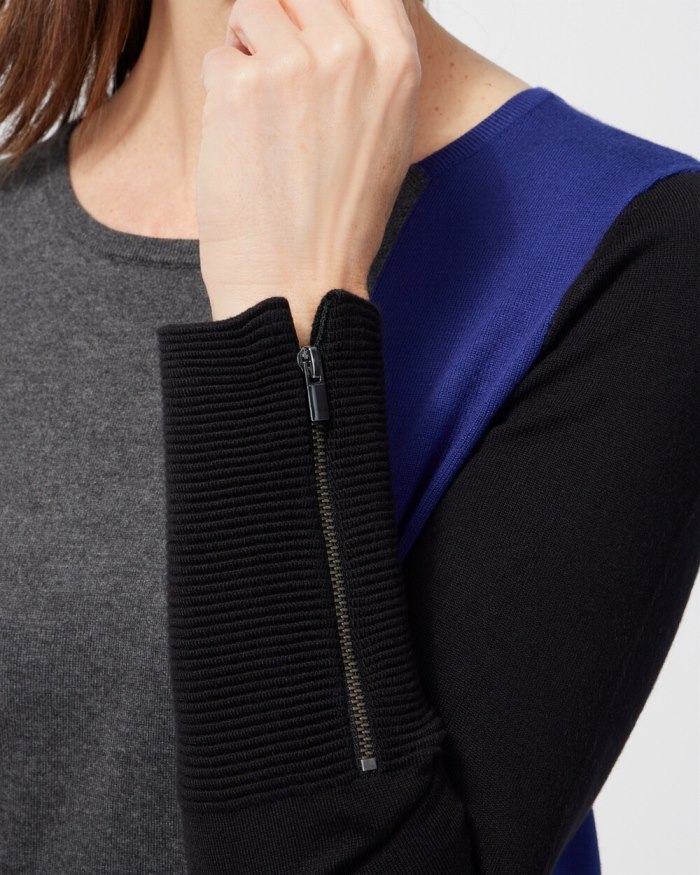 Chicos Colorblock Zipper Detail Sweater Tunic - Cobalt Night Chicos Colorblock Zipper Detail Sweater Tunic - Cobalt Night