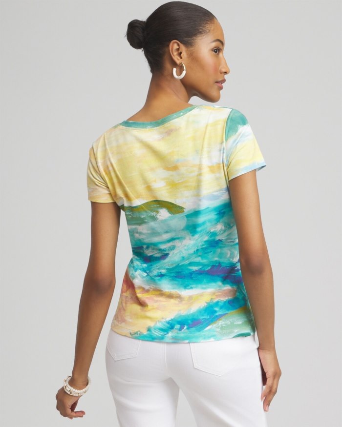 Chicos Watercolor V-neck Perfect Tee - Verdant Green Chicos Watercolor V-neck Perfect Tee - Verdant Green