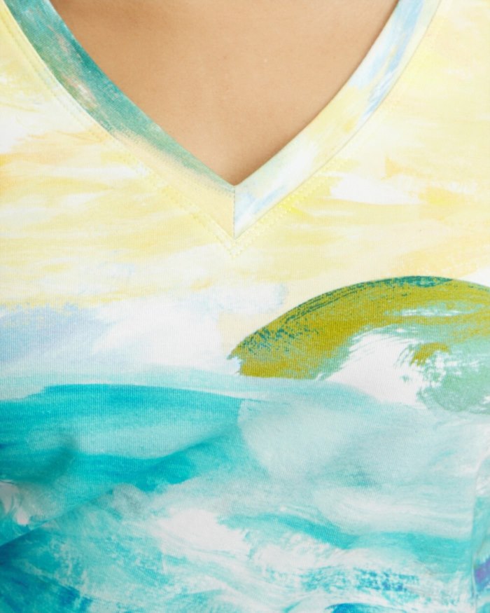 Chicos Watercolor V-neck Perfect Tee - Verdant Green Chicos Watercolor V-neck Perfect Tee - Verdant Green