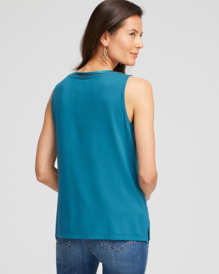 Chicos Touch of Cool Caviar Trim Tank - Classic Navy Chicos Touch of Cool Caviar Trim Tank - Classic Navy