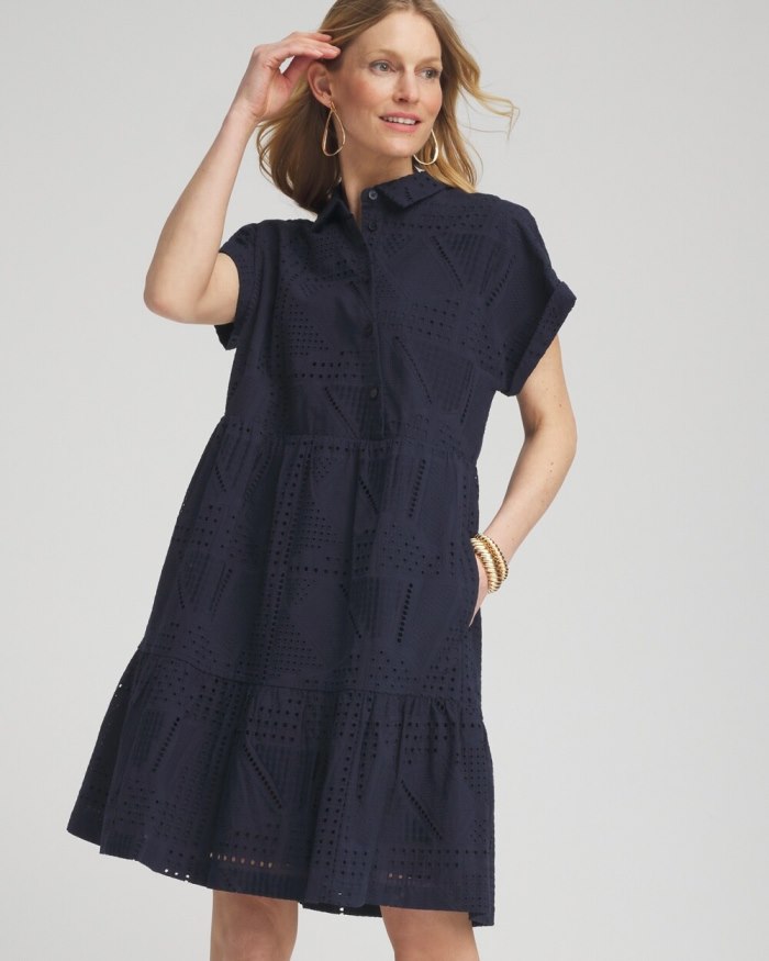 Chicos Poplin Diagonal Button Front Dress - Classic Navy Chicos Poplin Diagonal Button Front Dress - Classic Navy