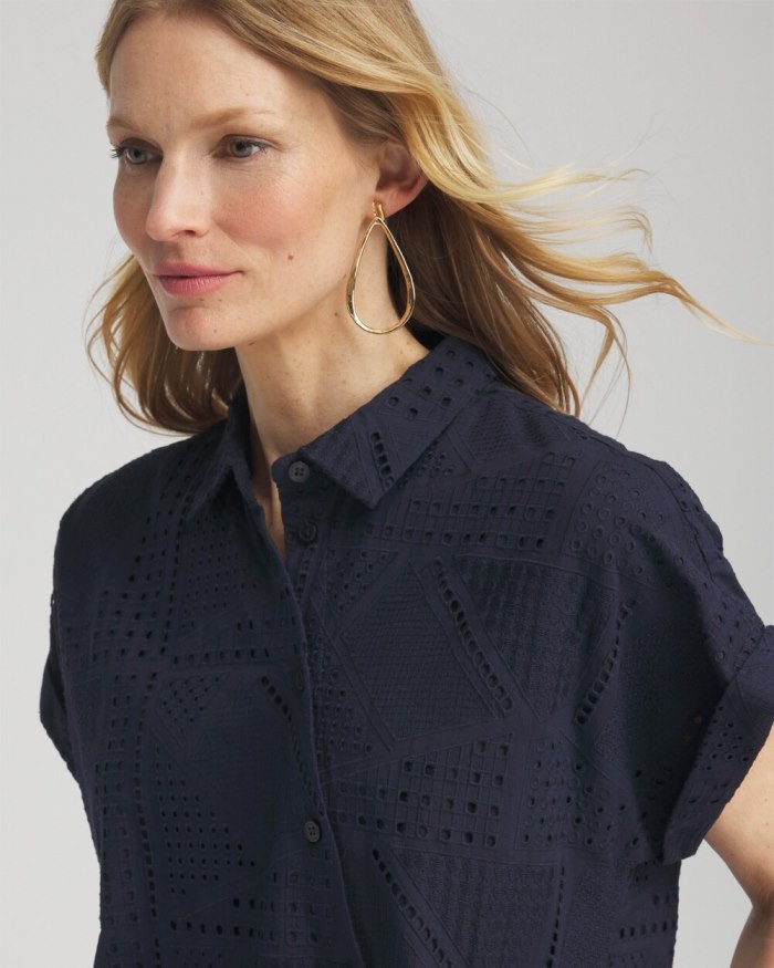 Chicos Poplin Diagonal Button Front Dress - Classic Navy Chicos Poplin Diagonal Button Front Dress - Classic Navy
